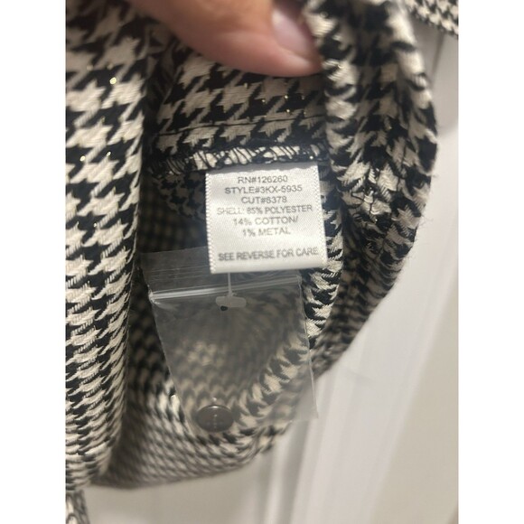 Black White Checkered Houndstooth Long Sleeve Button Down Shirt Dress Size Large - Picture 5 of 7